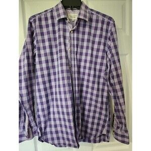 TED BAKER Endurance Men’s Flip Cuff Shirt Plaid Purple Sz 16 34/35 US Sz L NWOT